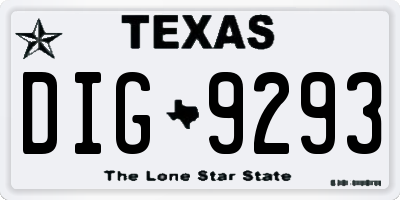 TX license plate DIG9293