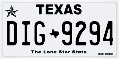 TX license plate DIG9294