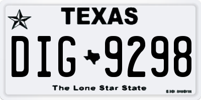 TX license plate DIG9298