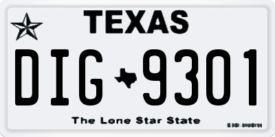 TX license plate DIG9301