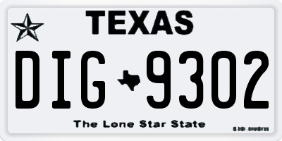TX license plate DIG9302