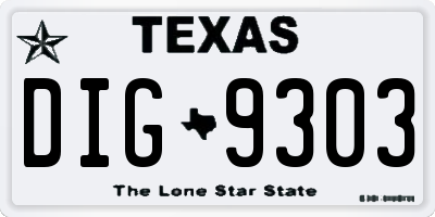 TX license plate DIG9303