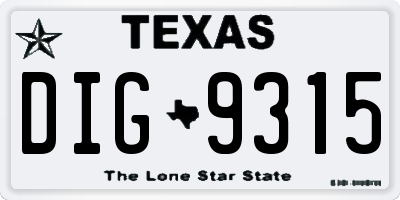 TX license plate DIG9315