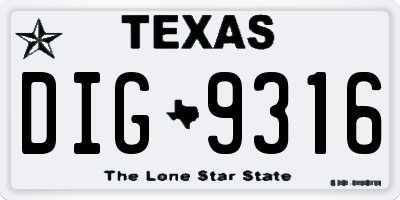 TX license plate DIG9316