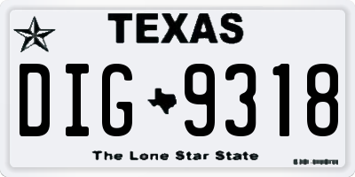 TX license plate DIG9318