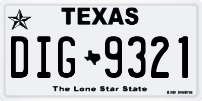 TX license plate DIG9321