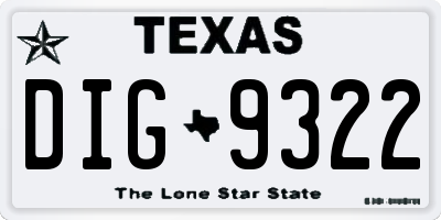 TX license plate DIG9322