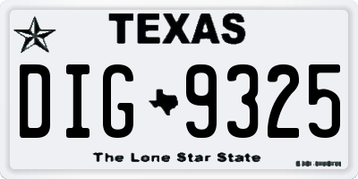 TX license plate DIG9325