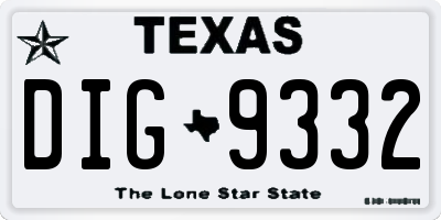 TX license plate DIG9332