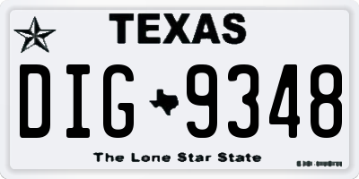 TX license plate DIG9348