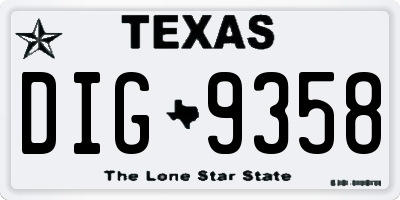 TX license plate DIG9358
