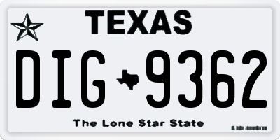 TX license plate DIG9362