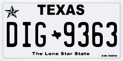 TX license plate DIG9363