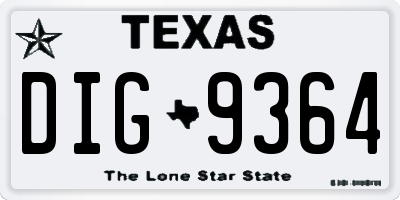 TX license plate DIG9364