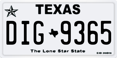 TX license plate DIG9365