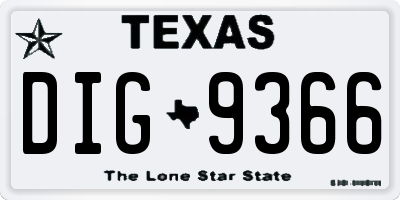 TX license plate DIG9366