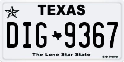TX license plate DIG9367