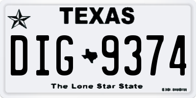 TX license plate DIG9374