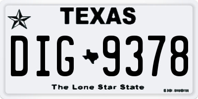 TX license plate DIG9378