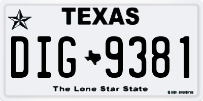 TX license plate DIG9381
