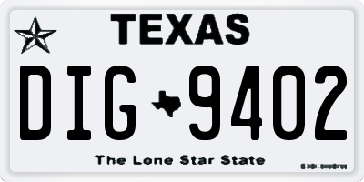 TX license plate DIG9402