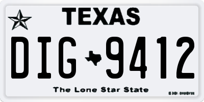 TX license plate DIG9412