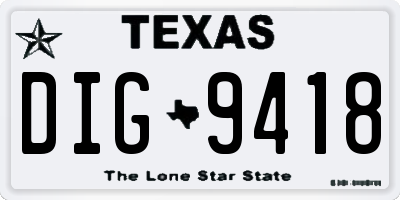 TX license plate DIG9418