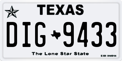 TX license plate DIG9433