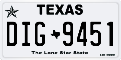 TX license plate DIG9451