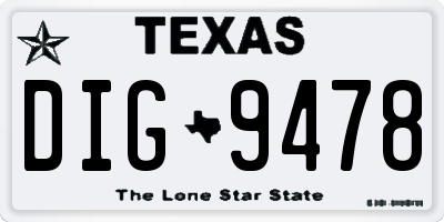 TX license plate DIG9478