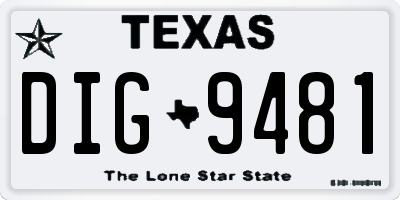 TX license plate DIG9481