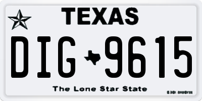 TX license plate DIG9615