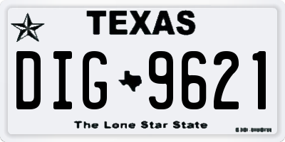 TX license plate DIG9621