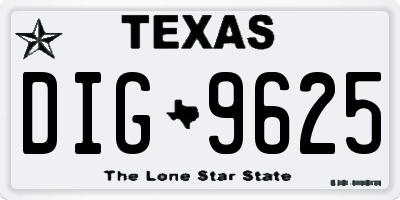 TX license plate DIG9625