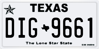 TX license plate DIG9661