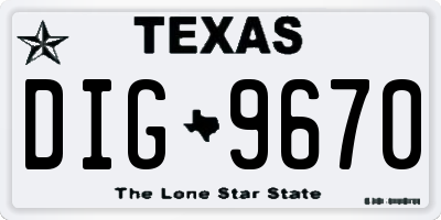 TX license plate DIG9670