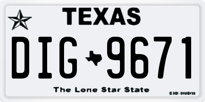TX license plate DIG9671