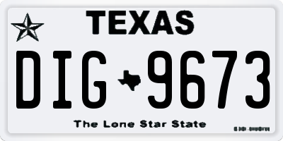 TX license plate DIG9673