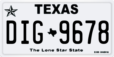 TX license plate DIG9678