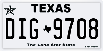 TX license plate DIG9708