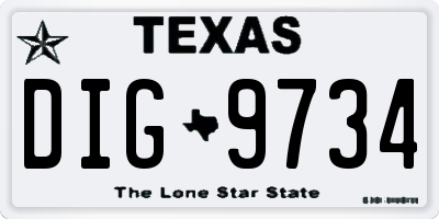 TX license plate DIG9734