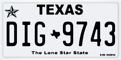 TX license plate DIG9743