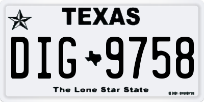 TX license plate DIG9758