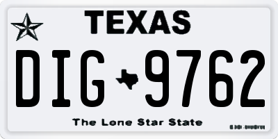 TX license plate DIG9762