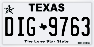 TX license plate DIG9763