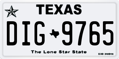 TX license plate DIG9765
