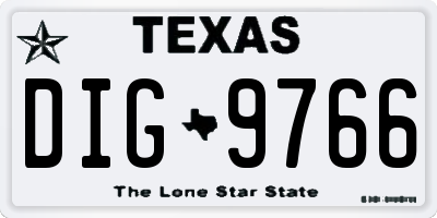 TX license plate DIG9766