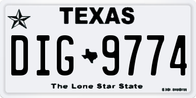 TX license plate DIG9774