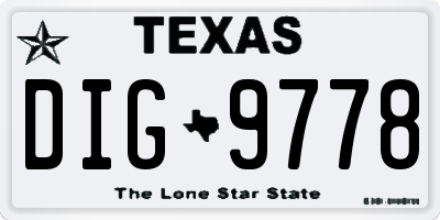 TX license plate DIG9778