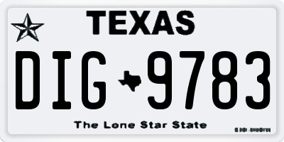 TX license plate DIG9783
